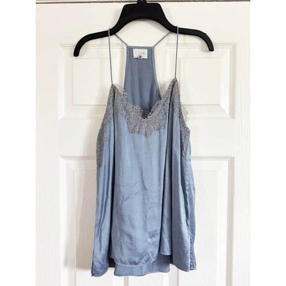 CAMI NYC RACER CHARMEUSE SILK TANK PERIWINKLE BLUE - Picture 1 of 3